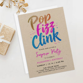 Cool Pop Fizz Klirra Rosa Blå Kalligrafi Script Inbjudningar