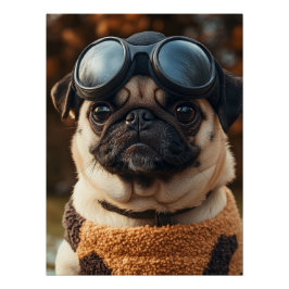 Cool Pug Dog with Aviator Goggles & Cozy Sweater Perfect Poster