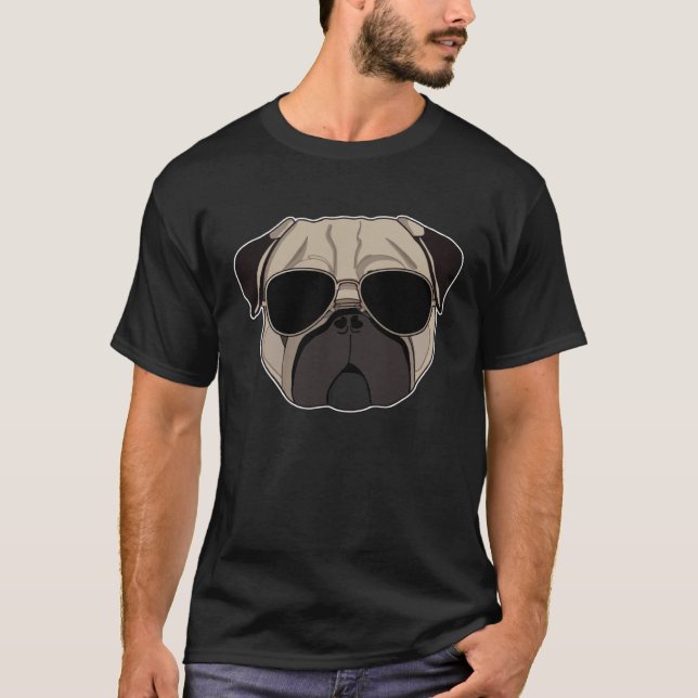 Cool Pug  Hipster Mops med solglasögon T Shirt (Framsida)
