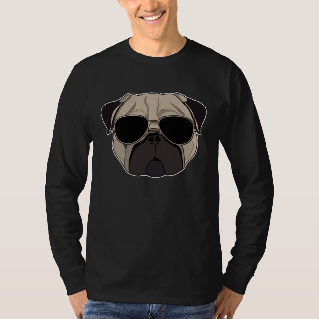 Cool Pug  Hipster Pug with sunglasses T Shirt (Framsida)
