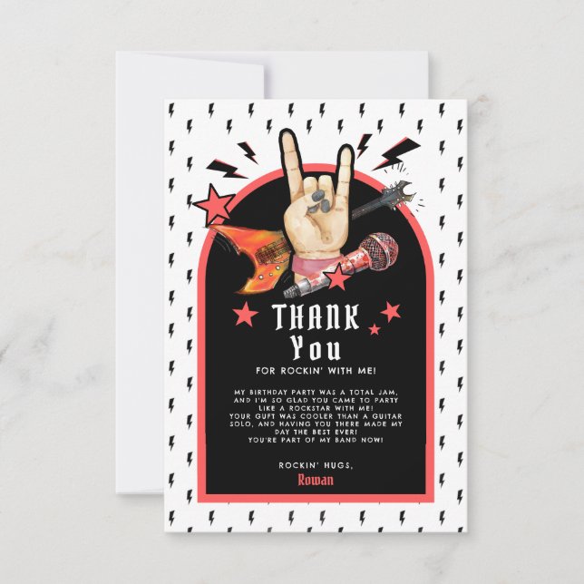Cool Punk Rockstar Birthday Thank You Card Tack Kort (Framsida)