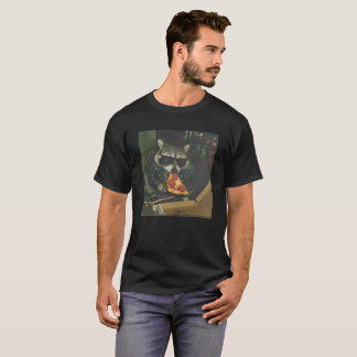 Cool Raccoon Eating Pizza Night City Illustration T Shirt