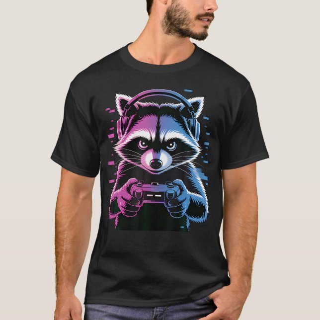 Cool Raccoon Gaming Video T Shirt (Framsida)