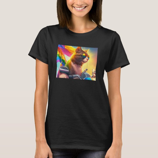 Cool Rainbow Cat LGBT Sunglasses Bisexual Funny Ki T Shirt (Framsida)