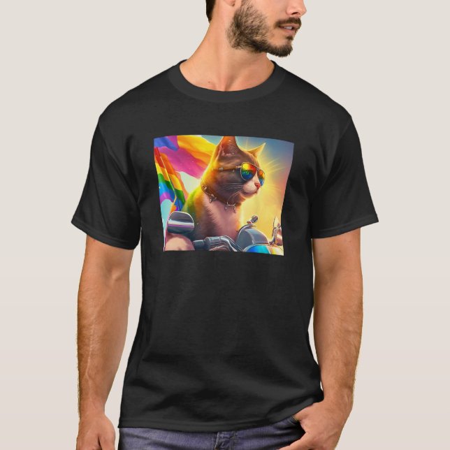 Cool Rainbow Cat LGBT Sunglasses Bisexual Funny Ki T Shirt (Framsida)