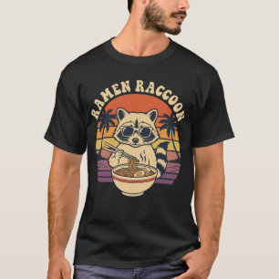 Cool Ramen Raccoon - Retro Vintage Solnedgång Nudl T Shirt