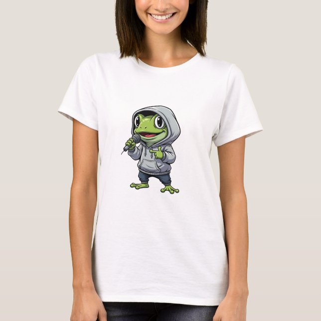 Cool Rapping Green Frog Character T Shirt (Framsida)