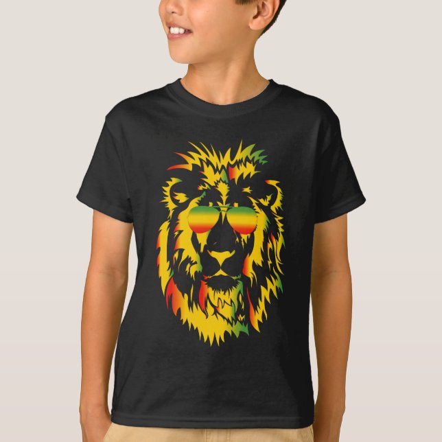Cool Rasta Lion Mörk Barn T-shirt (Framsida)
