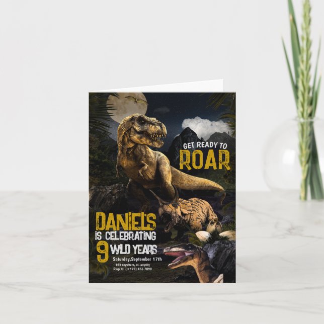 Cool Realistisk Dinosaurie Födelsedags Vild Inbjud Inbjudan (Framsida)