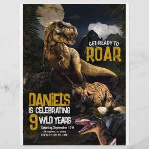 Cool Realistisk Dinosaurie Födelsedags Vild Inbjud Reklamblad