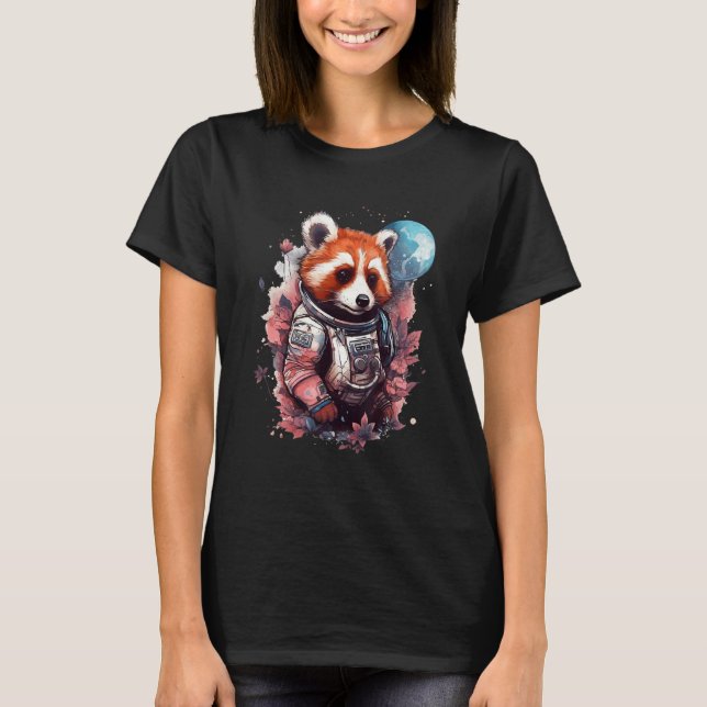 Cool Red Panda Astronaut Moon Graphic Space Animal T Shirt (Framsida)
