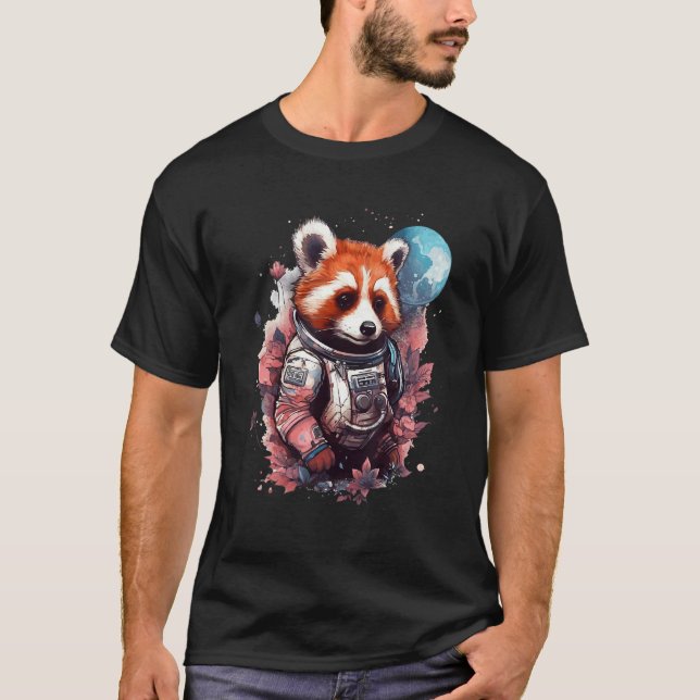 Cool Red Panda Astronaut Moon Graphic Space Animal T Shirt (Framsida)