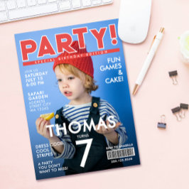 Cool Red White Magazine Cover Kids Celebrity Photo Inbjudningar