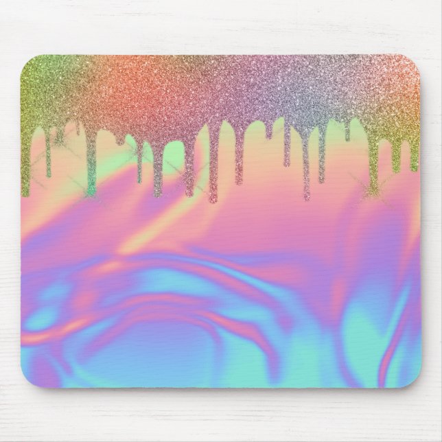 Cool regnbåge glitter droppar Ombre Holografisk Musmatta (Framsidan)