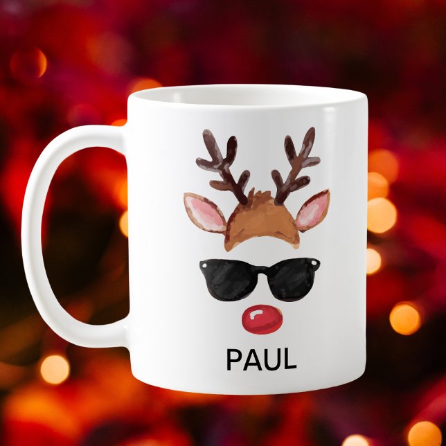 Cool Reindeer Sunglasses Christmas Custom Name Kaffemugg (Cool Reindeer Sunglasses Christmas Custom Name Coffee Mug
)