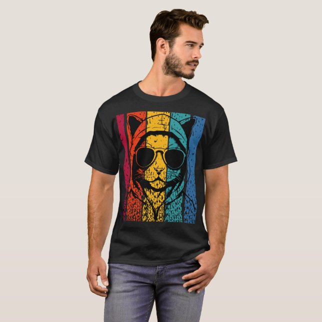 Cool Retro Cat with Sunglasses T Shirt (Hel framsida)