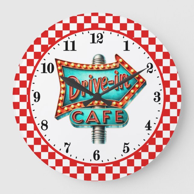 Cool Retro diner 50-tals Café Stor Klocka (Framsida)