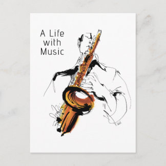 Cool Retro Man Playing Alto Saxophone - Jazz Vykort
