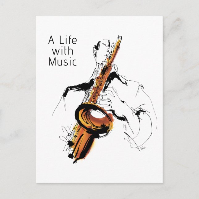 Cool Retro Man Playing Alto Saxophone - Jazz Vykort (Framsida)