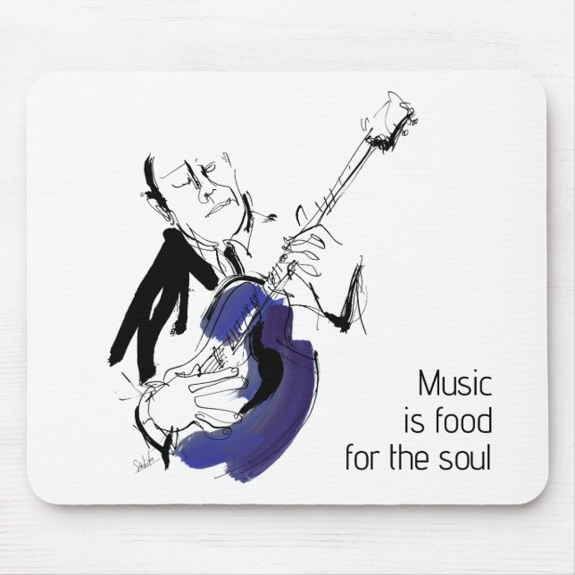 Cool Retro Man Playing Guitar - Jazz Music Art Musmatta (Framsidan)