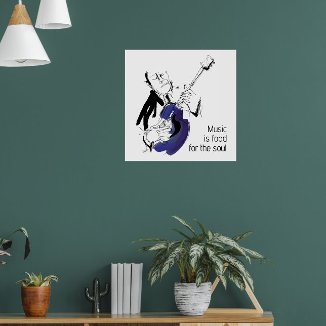 Cool Retro Man Playing Guitar - Jazz Music Art Poster (Vardagsrum 1)