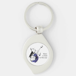 Cool Retro Man Playing Guitar - Jazz Music Art Swirl Silverfärgad Nyckelring