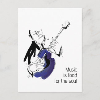 Cool Retro Man Playing Guitar - Jazz Music Art Vykort