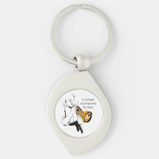 Cool Retro Man Playing Trumpet - Jazz Music Art Swirl Silverfärgad Nyckelring