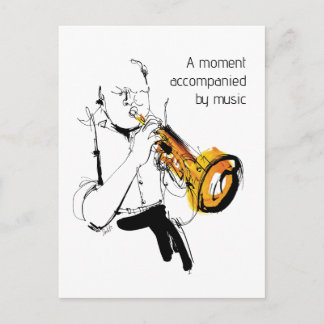 Cool Retro Man Playing Trumpet - Jazz Music Art Vykort