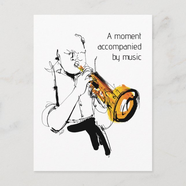 Cool Retro Man Playing Trumpet - Jazz Music Art Vykort (Framsida)