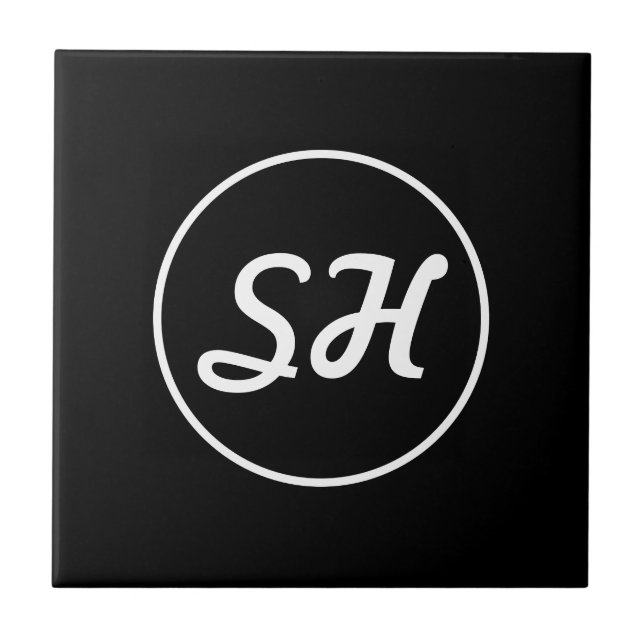 Cool Retro-modern Stil Monogram | Svart & Vit Kakelplatta (Framsidan)