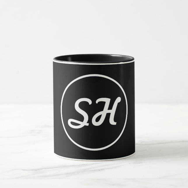 Cool Retro-modern Stil Monogram | Svart & Vit Mugg (Center)