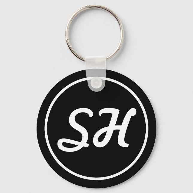 Cool Retro-modern Stil Monogram | Svart & Vit Nyckelring (Framsida)