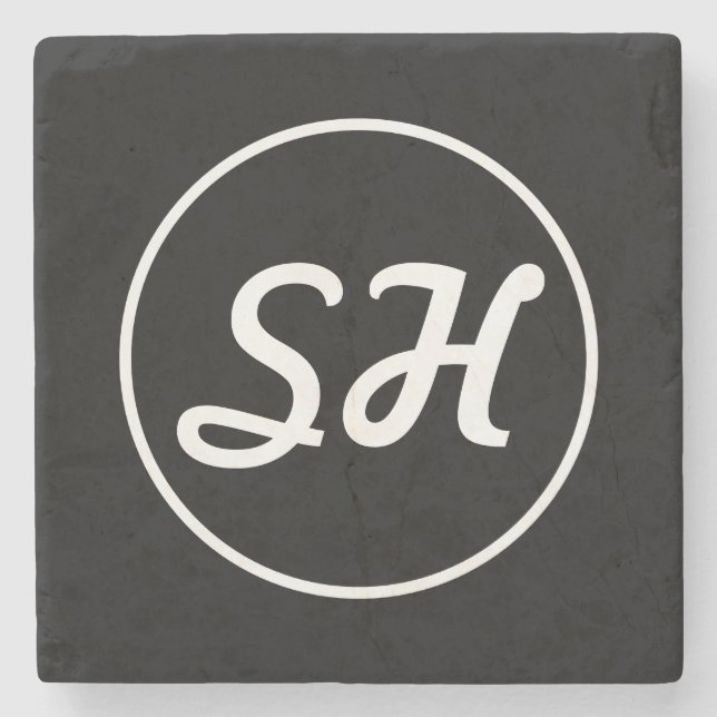 Cool Retro-modern Stil Monogram | Svart & Vit Stenunderlägg (Framsidan)