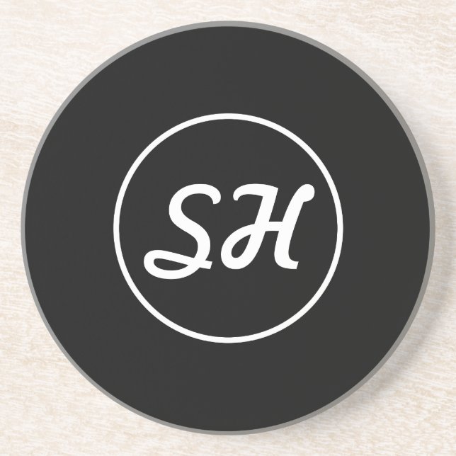 Cool Retro-modern Stil Monogram | Svart & Vit Underlägg (Framsidan)