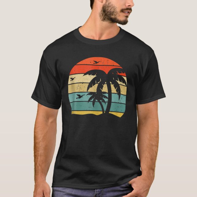 Cool Retro Palm Trees Tropical T Shirt (Framsida)