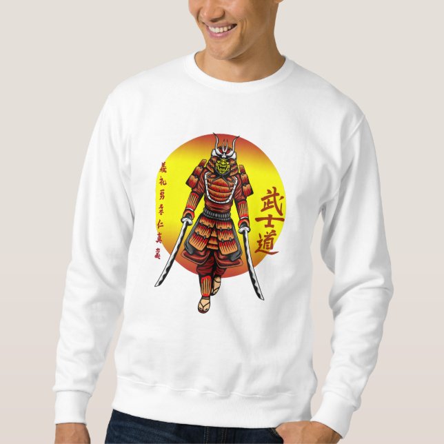 Cool Retro Pansar Samuraj med 2 Katanas Lång Ärmad Tröja (Framsida)