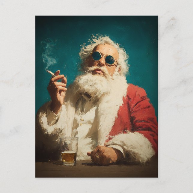 Cool Retro Santa Portrait Helg Vykort (Framsida)
