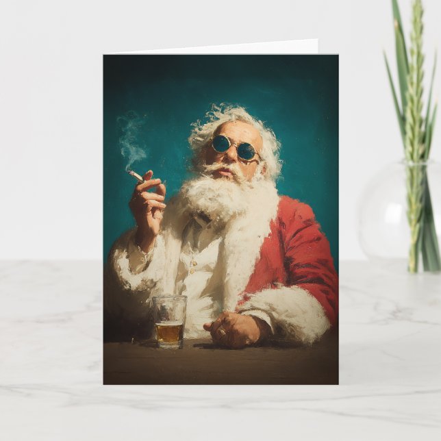 Cool Retro Santa Porträtt Helgkort (Framsida)