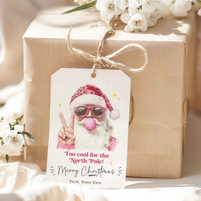 Cool Retro Santa Trendy Christmas  Presentetikett (Skapare uppladdad)