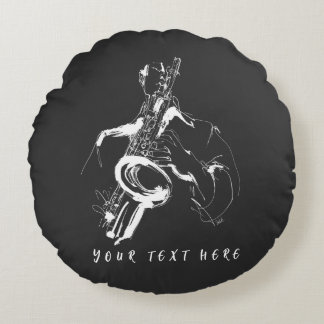 Cool Retro Saxophonist Custom Name (名入れ・カスタム対応) Rund Kudde