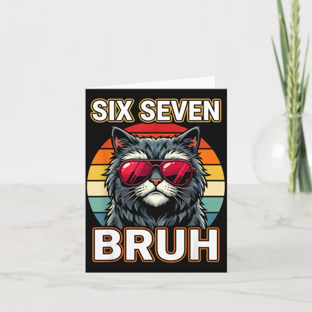 Cool Retro Six Seven Bruh Cat Sungles Meme 67  Kort (Framsida)