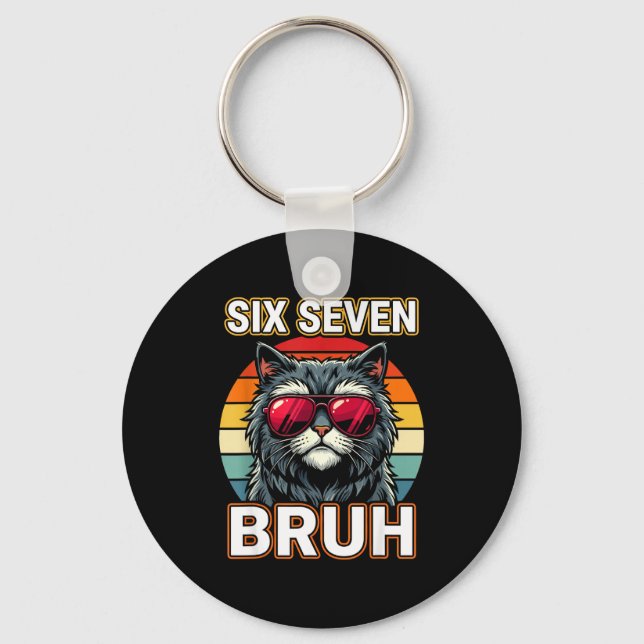 Cool Retro Six Seven Bruh Cat Sungles Meme 67  Nyckelring (Framsida)