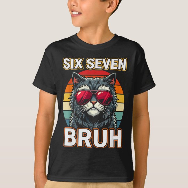 Cool Retro Six Seven Bruh Cat Sungles Meme 67  T Shirt (Framsida)