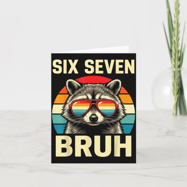Cool Retro Six Seven Bruh Raccoon Sungles Meme 67  Kort (Framsida)