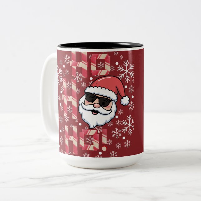 Cool Retro Tomte Julserveringsfat Två-Tonad Mugg (Framsida vänster)