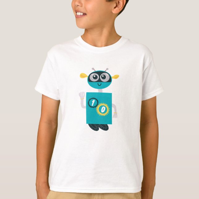 Cool Robot Custom Age Boys Birthday  T Shirt (Framsida)