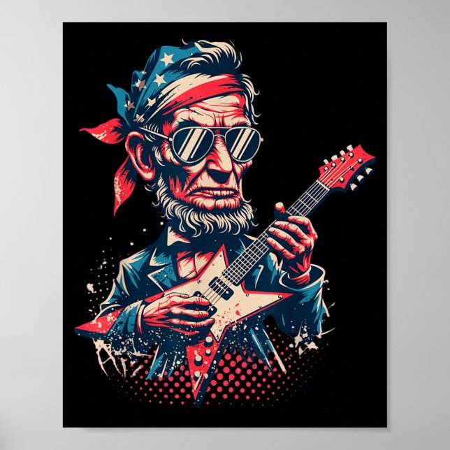 Cool Rock Roll Abraham Lincoln spelar gitarr Poster (Framsidan)