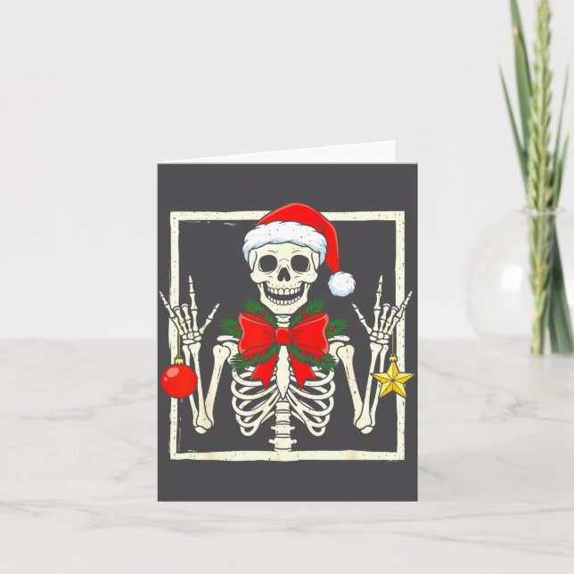 Cool Rocker Skeleton Santa Hat Christmas Punk Rock Kort (Framsida)