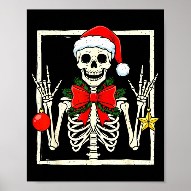 Cool Rocker Skeleton Santa Hat Christmas Punk Rock Poster (Framsidan)